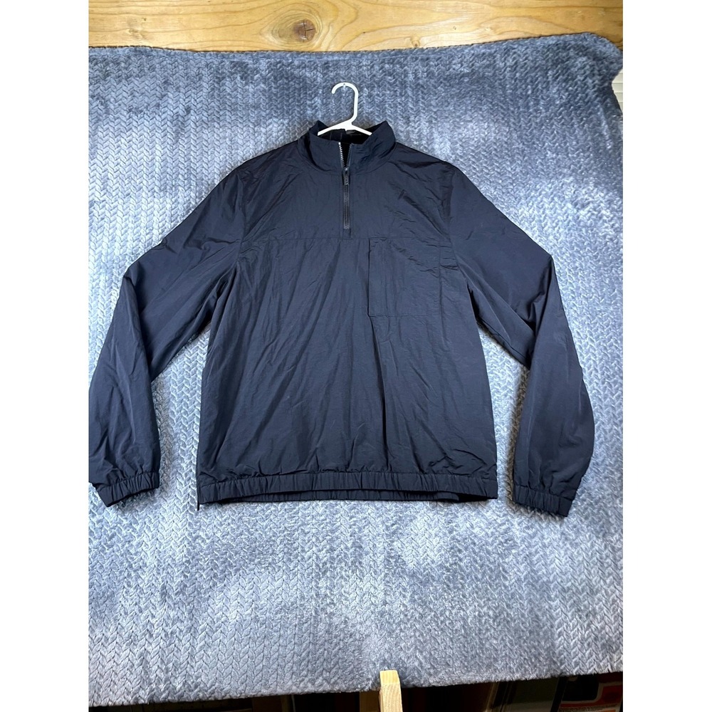 Fila Windbreaker Jacket Men Large Black Nylon Fleece Lined Cozy Warm Quarter Zip